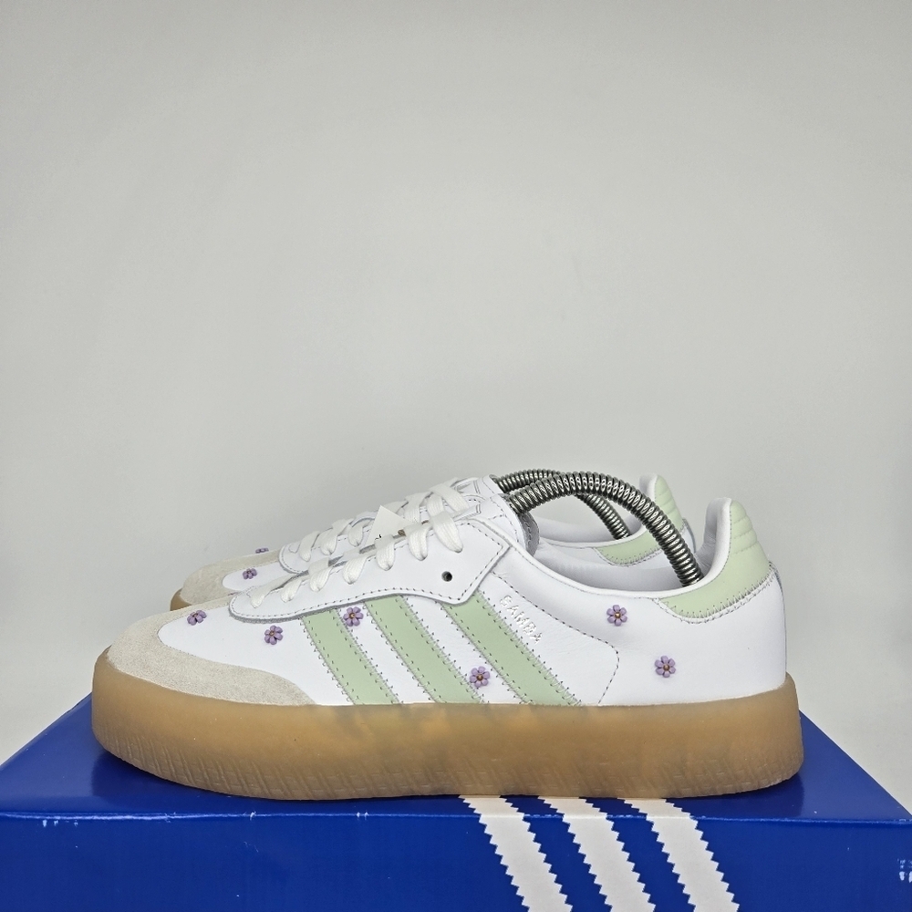 adidas Sambae Floral White Linen Green Gum Women's Shoes Size 7.5 New
